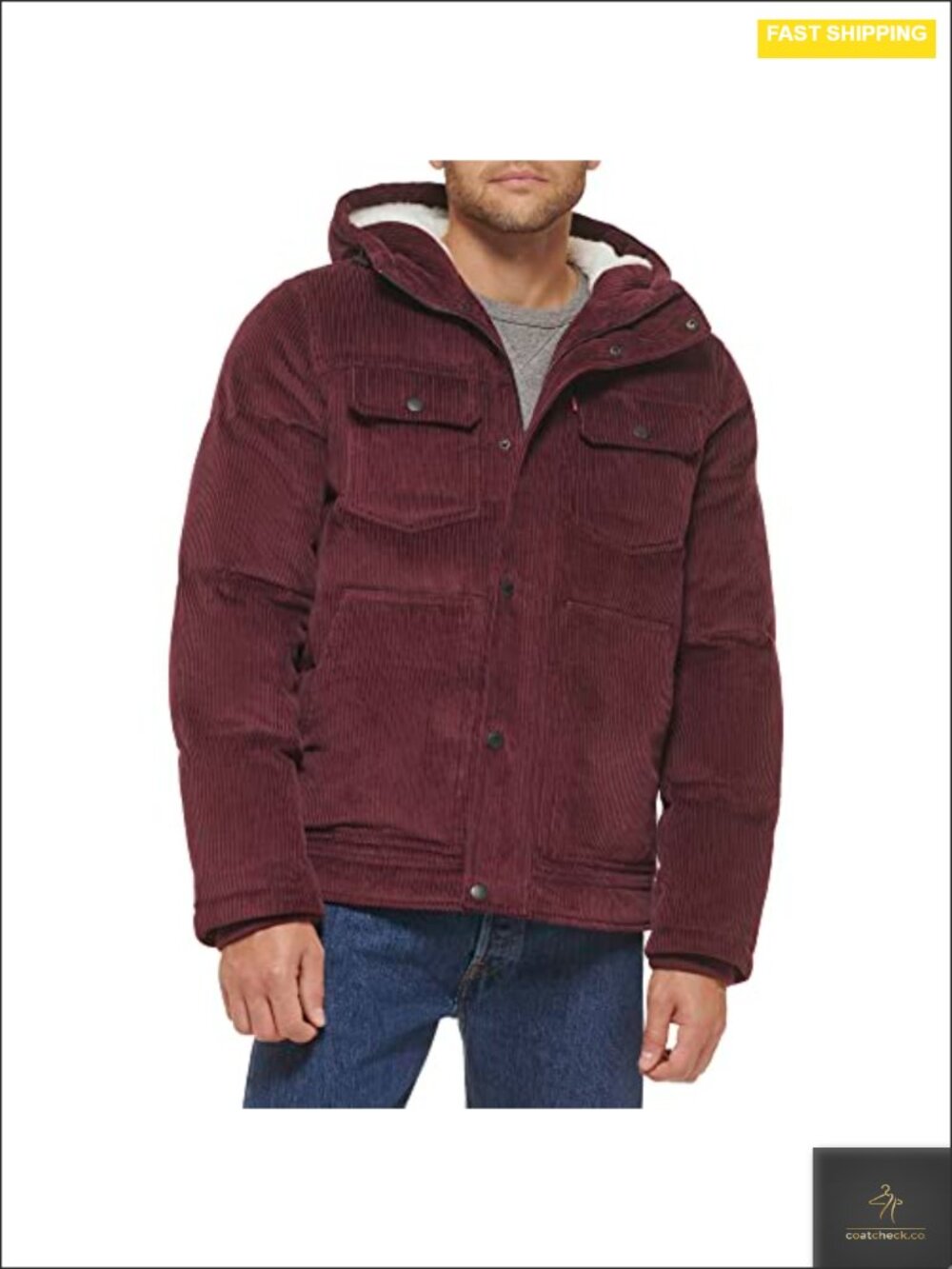 Levi's Performance Hooded Puffer Trucker Jacket Corduroy Sherpa Lined